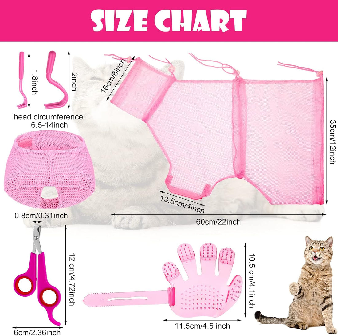 Patelai 5 Pcs Cat Bathing Bag Set Cat Grooming Bag