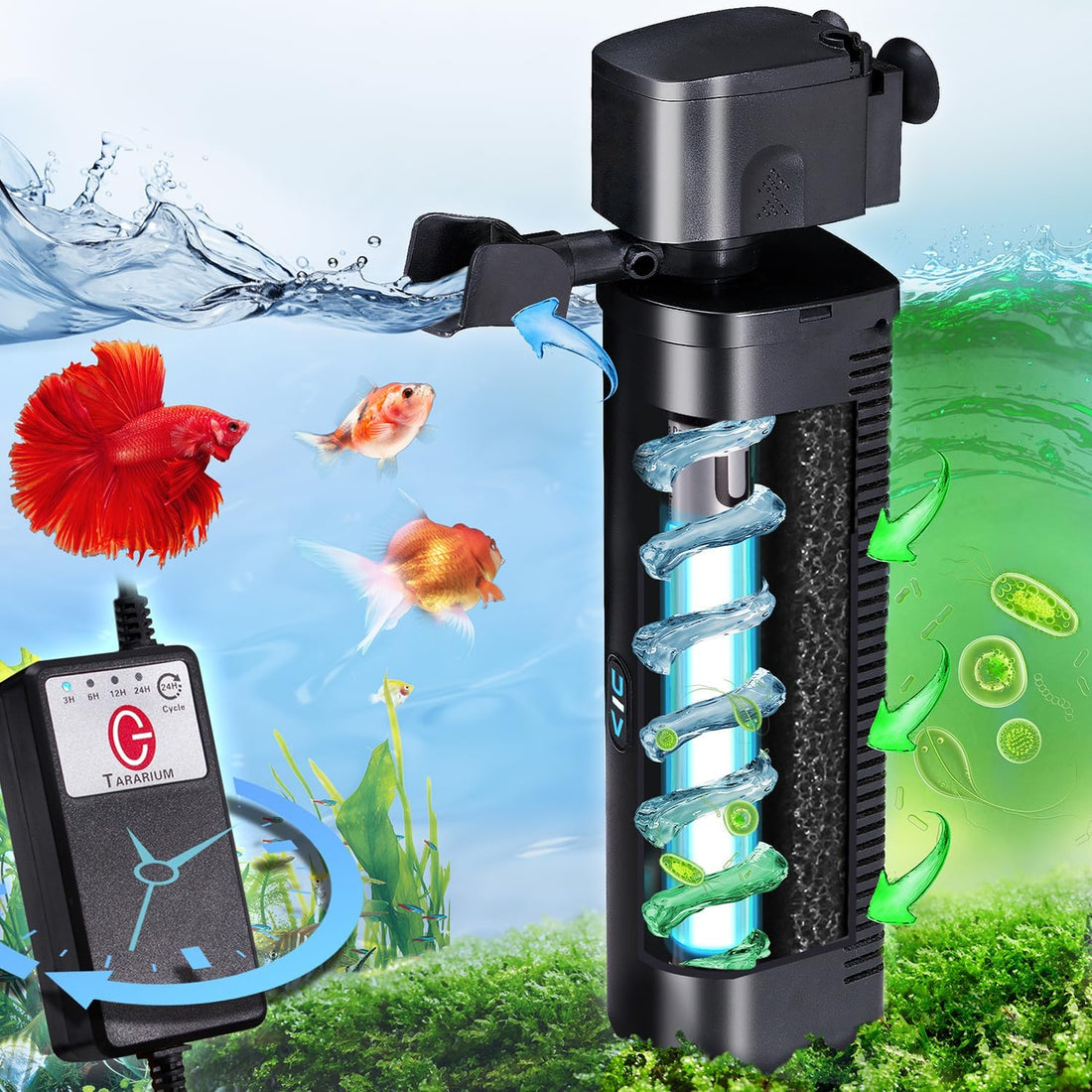 TARARIUM U-V Aquarium Filter for Fish Turtle Tank