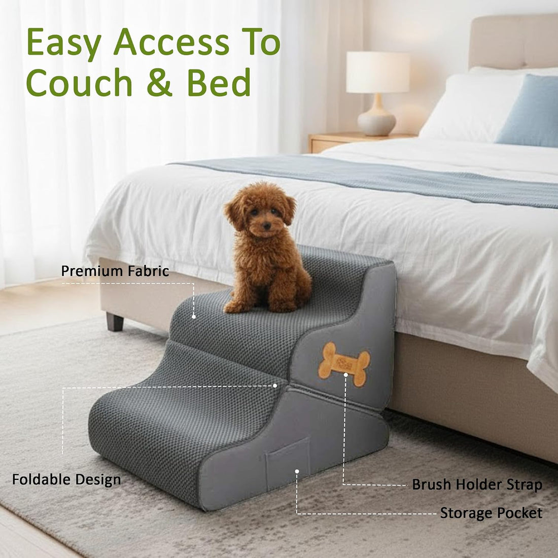 Dog Stairs for Bed & Couch – BuddyRamp 2-in-1 Foldable Dog Stairs