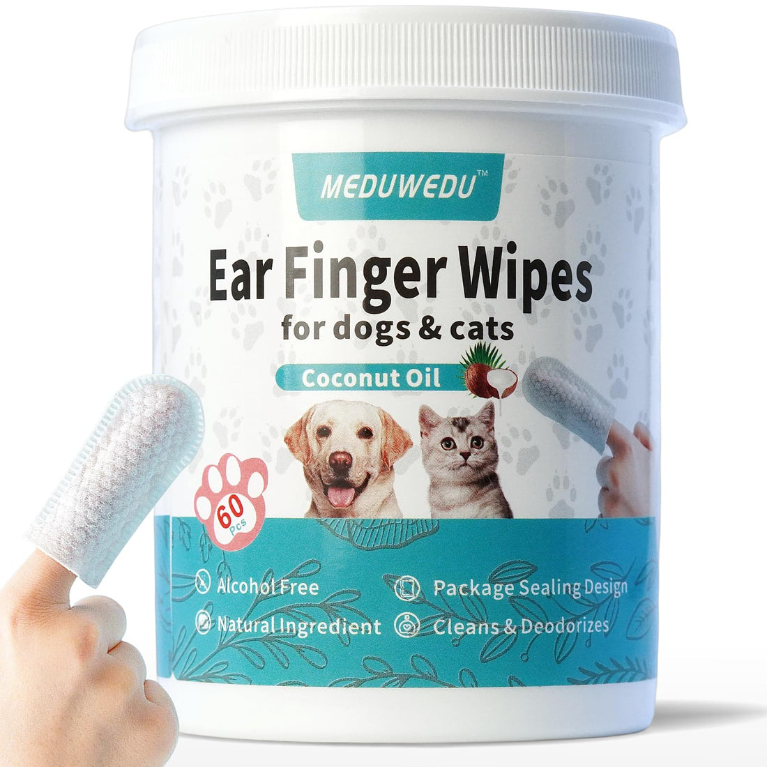 MEDUWEDU Ear Cleaner Finger Wipes 60 Counts, Dog Ear Cleaner