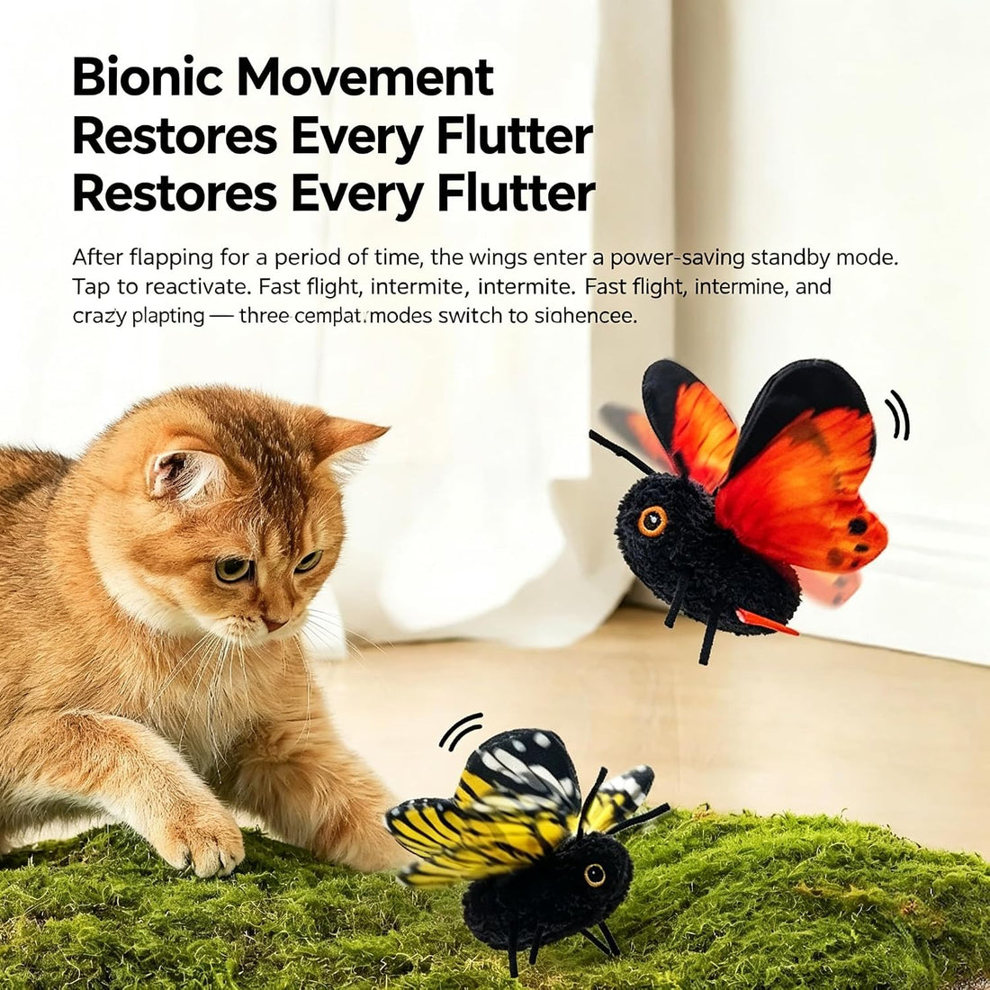 Interactive Cat Toy, Smart Flapping Wings Butterfly (No Flying