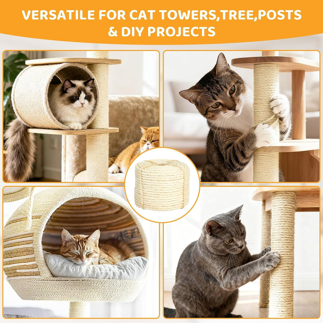 White Sisal Rope for Cat Tree and Scratching Post 5mm 1/5 Inch
