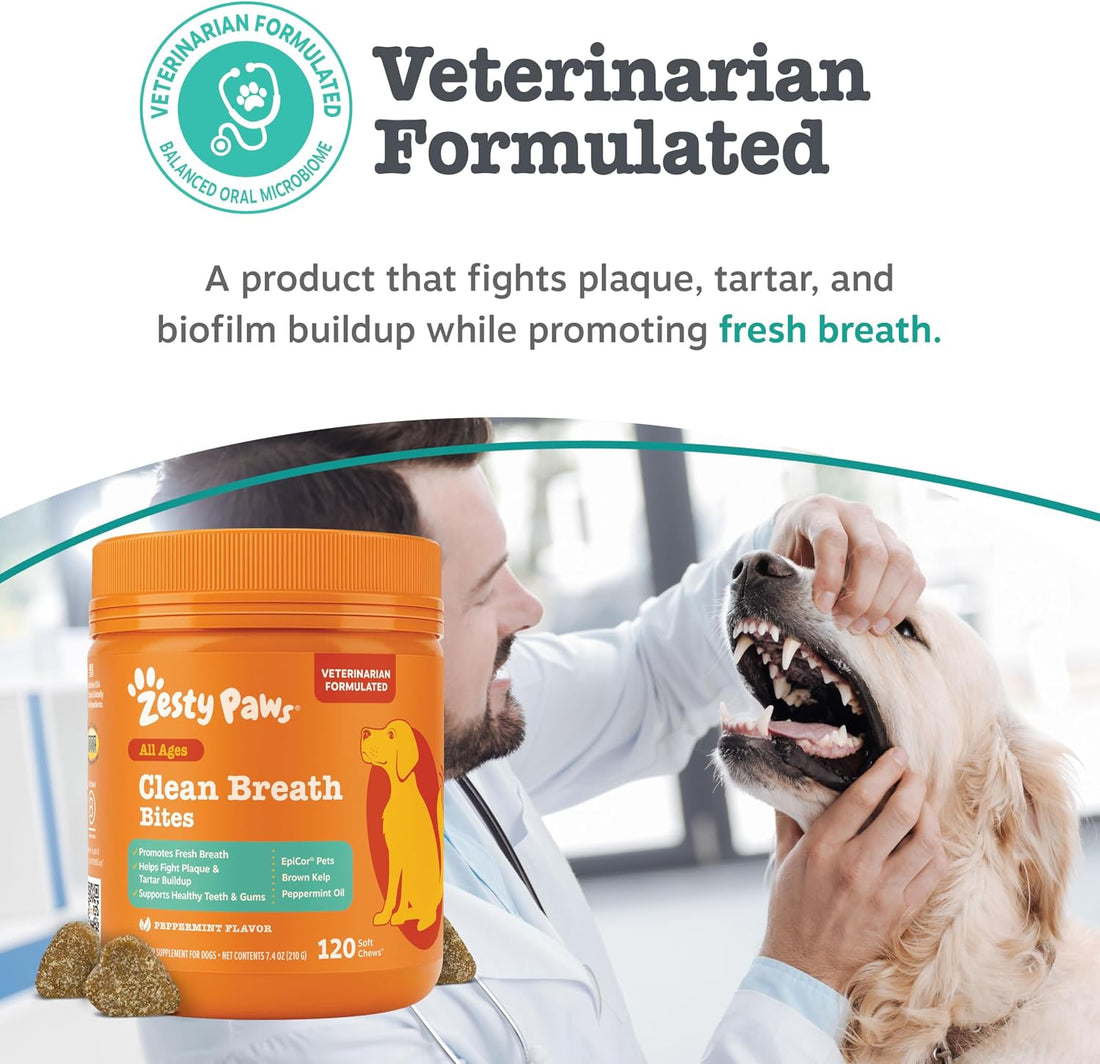 Zesty Paws Clean Breath Dental Chews for Dogs - Peppermint, 120 Ct
