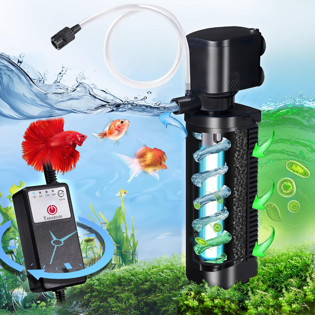 TARARIUM U-V Aquarium Filter for Fish Turtle Tank