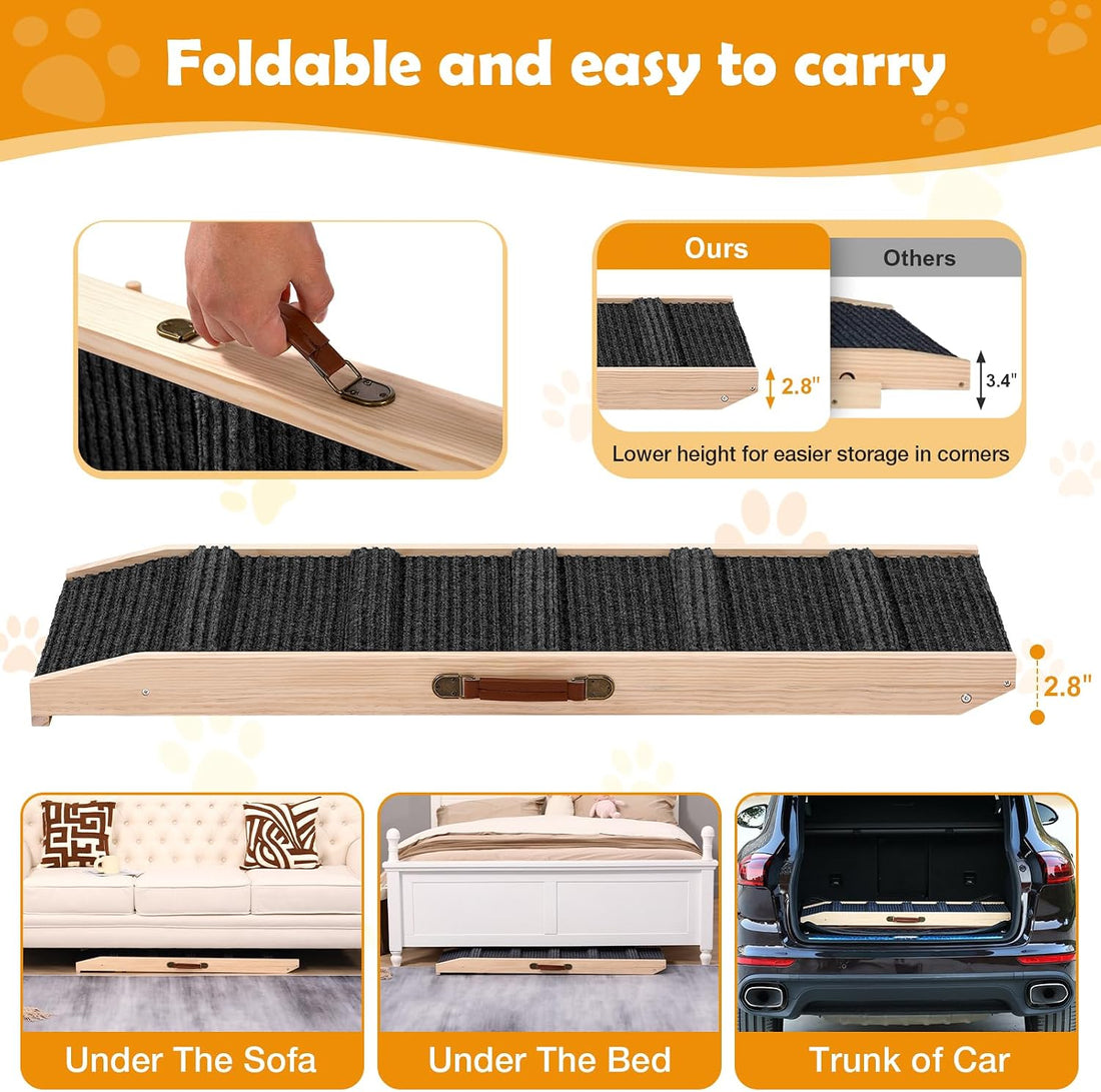 43" Foldable Dog Ramp 6-Level Adjustable Non-Slip for Bed Couch Car