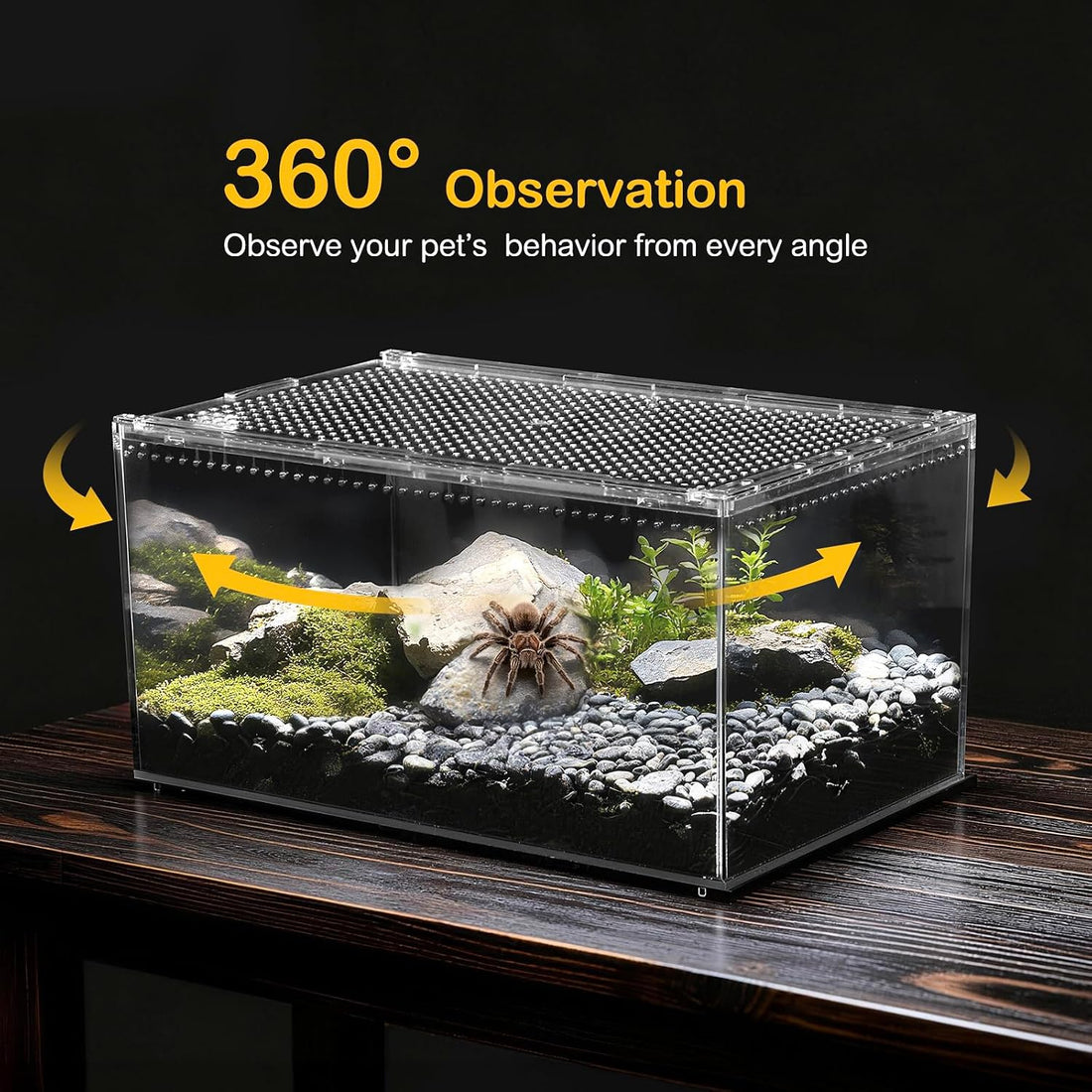 Reptile PC Tank,Escape Proof Magnetic Lid Tarantula Enclosure Large