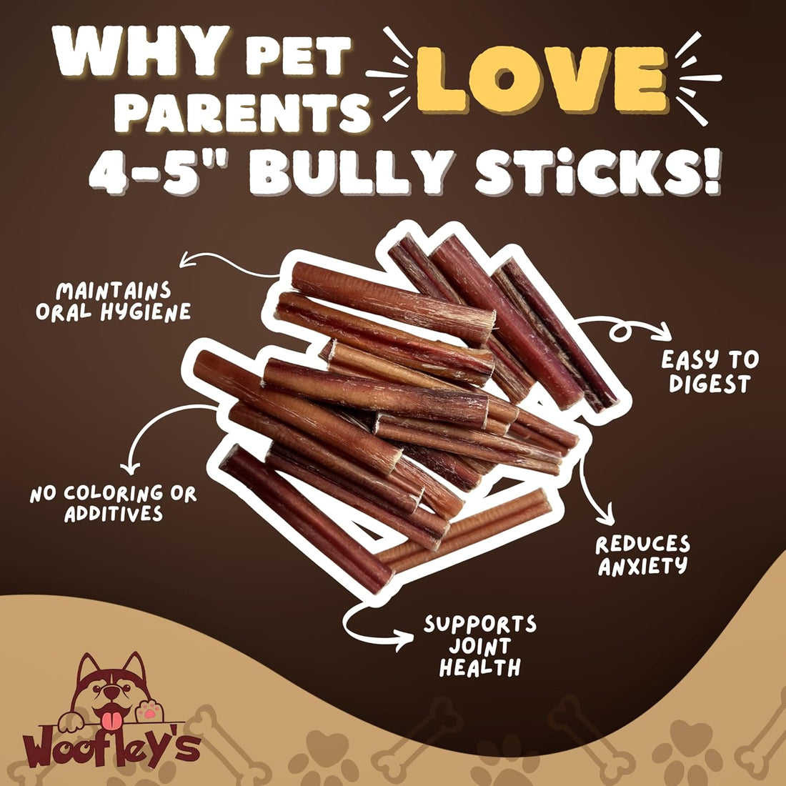 Woofley's 4-5" Bulk Bully Sticks - - Bully Sticks for Dogs
