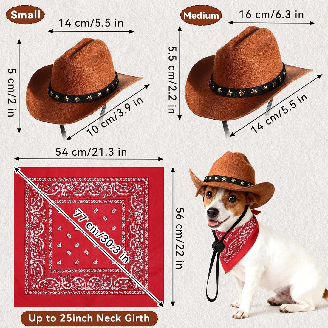Pet Cowboy Costume, Dog Cowboy Hat with Bandana Scarf