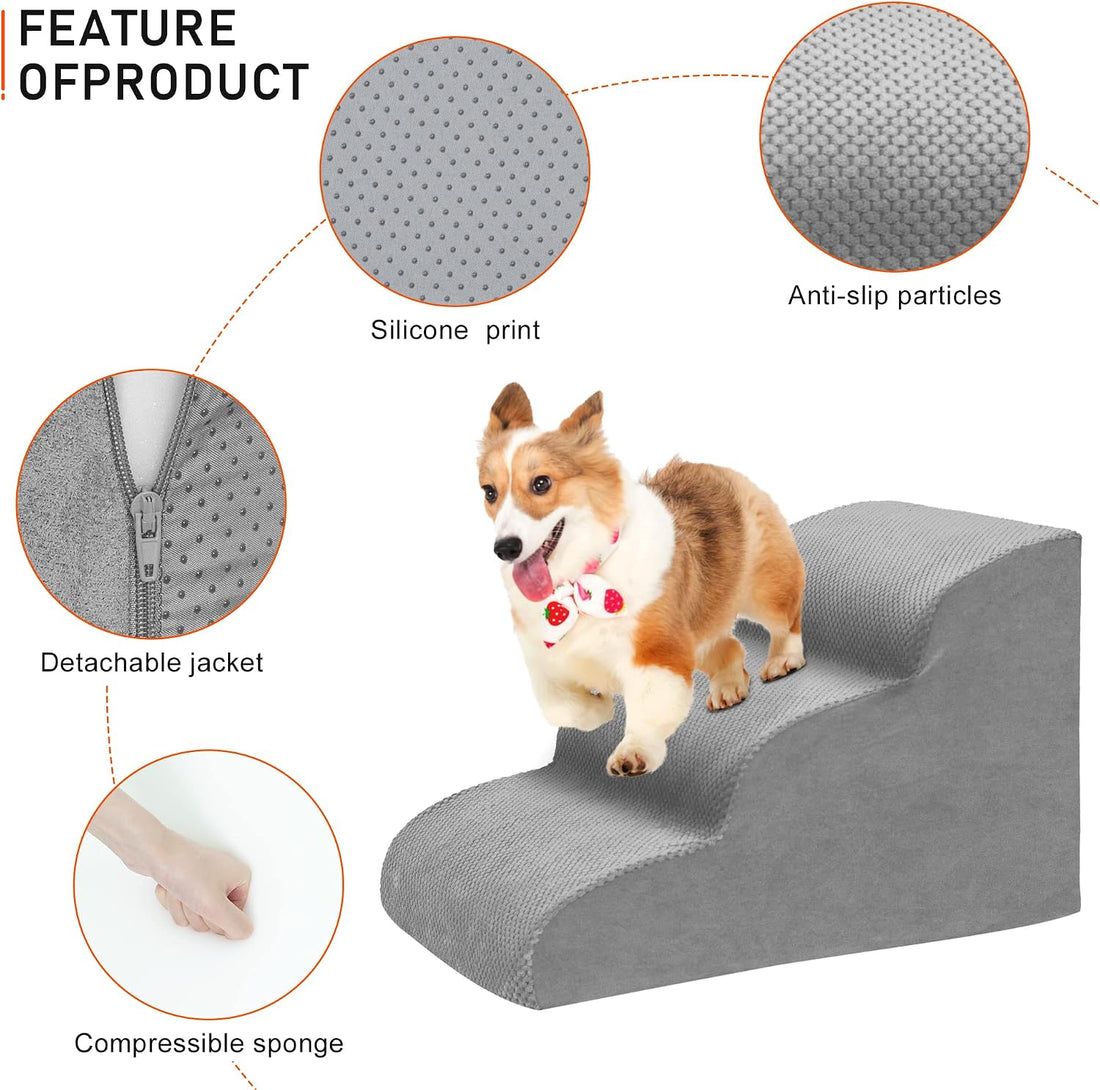 Dog Stairs for Small Dogs, 3 Tiers High Density Foam Dog Ramp