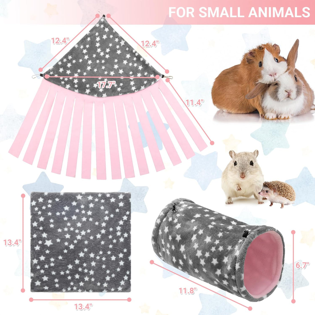 Guinea Pig Hideout, 4 Pack Tunnel & Mat & Corner Hide & Hay Bag