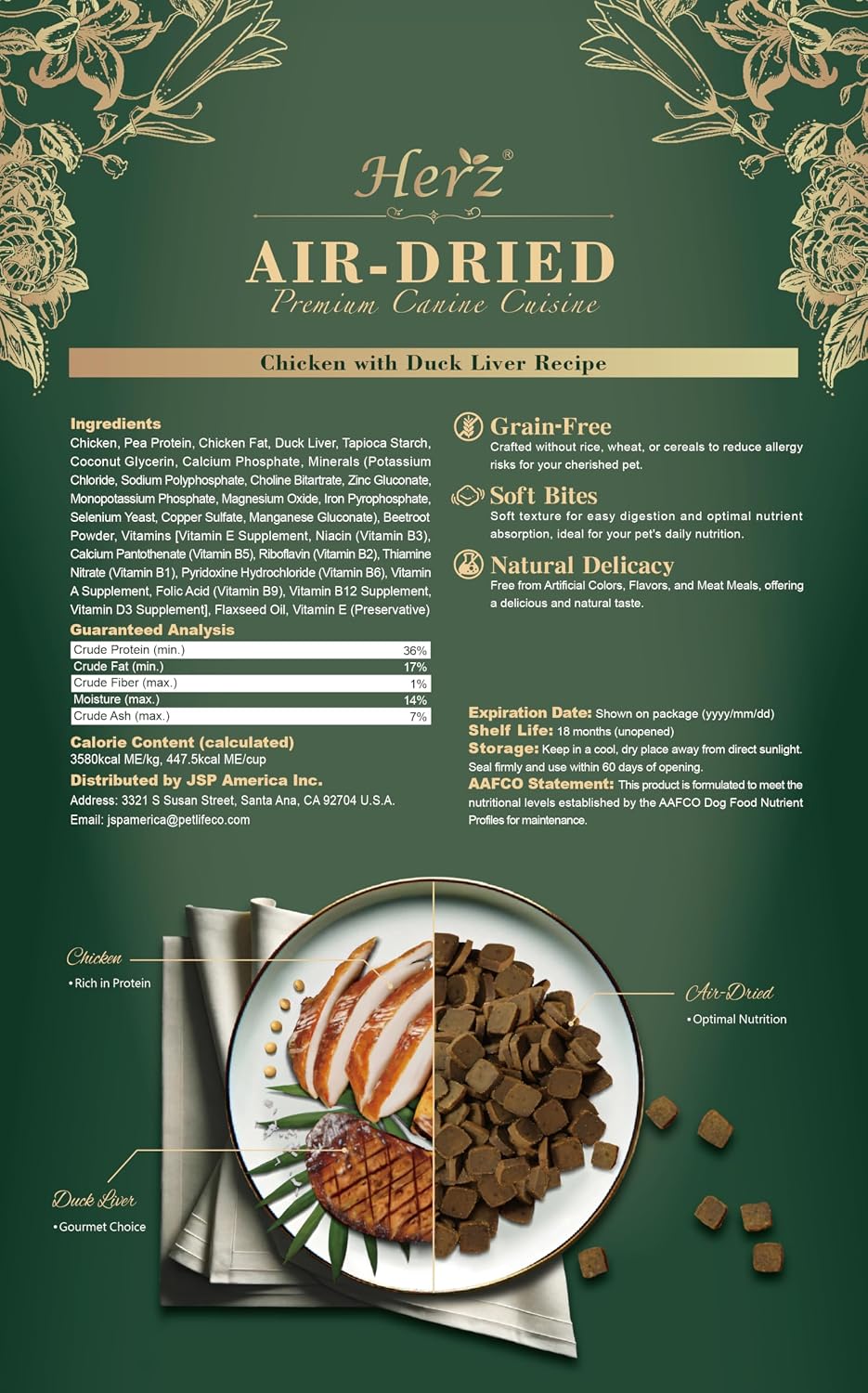 Herz Air-Dried Dog Food Chicken & Duck Liver Recipe 2.2 lb