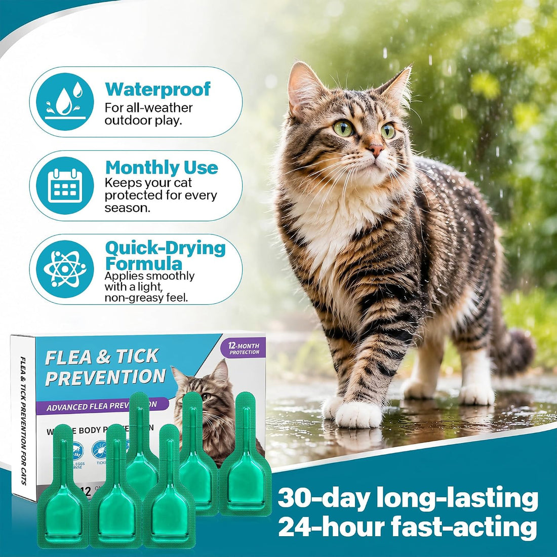 Cat Flea & Tick Topical Cat Care Drops for Kittens & Cats,12 Dose