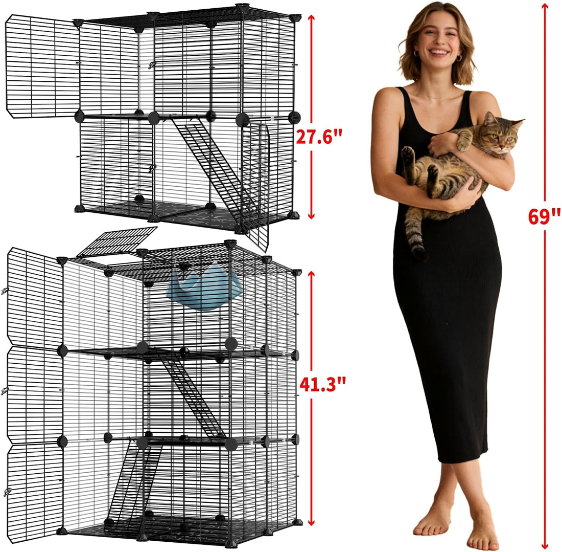 STILLCOVE Small Cat Cage Indoor, with Hammock & Non-Slip Pads