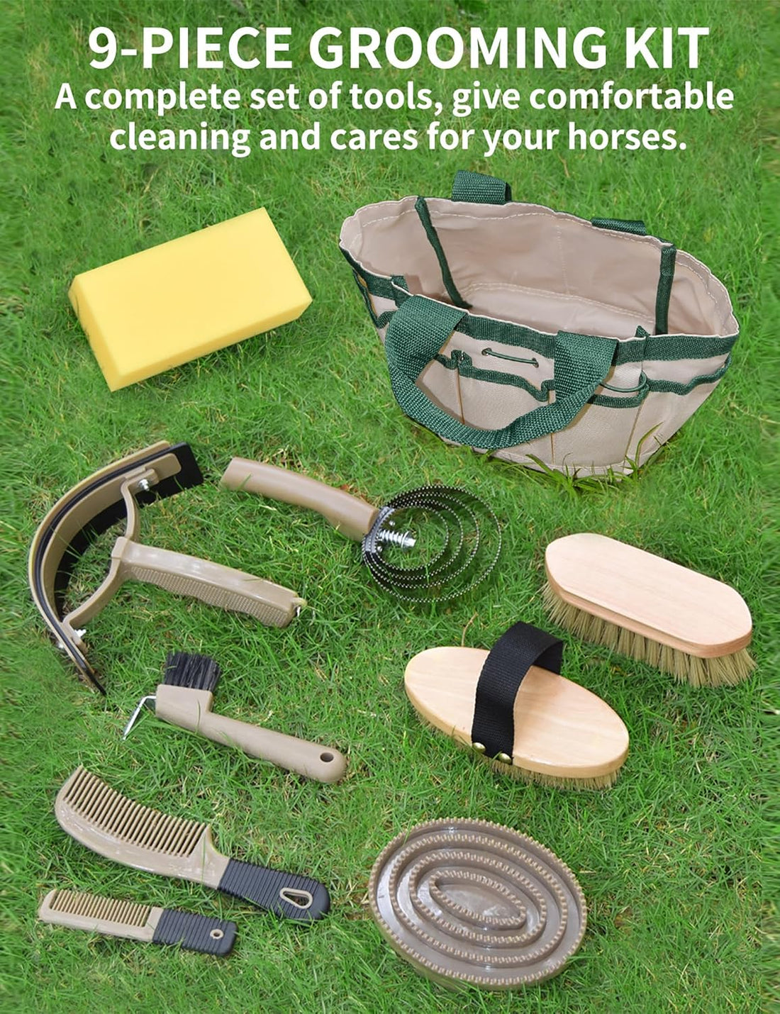 Professional 10 Pieces Horse Grooming Kit with Tote Bag