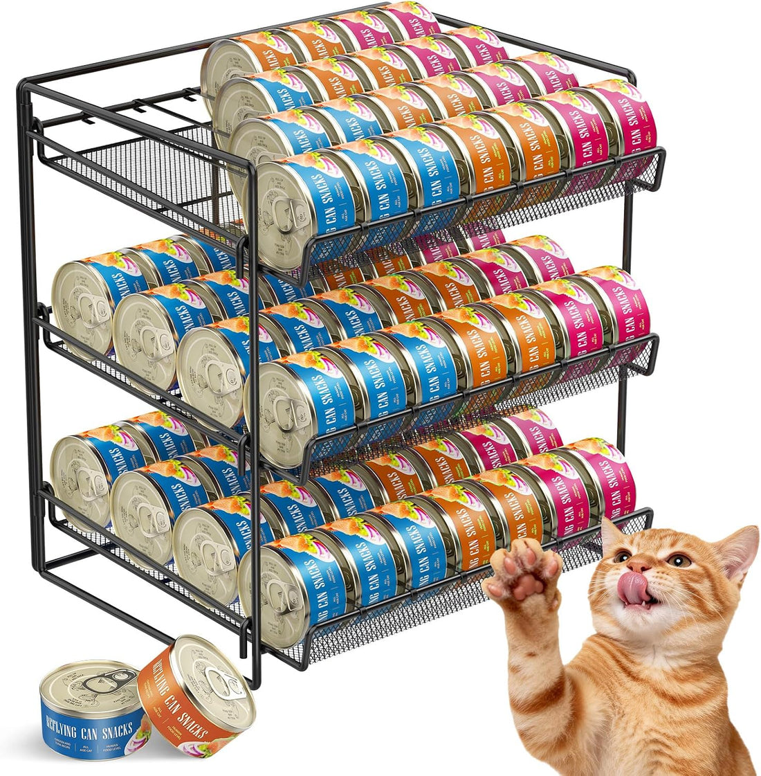 Cat Food Can Organizer 3-Tier Can Organizer for Pantry 84 Cans 3.5oz