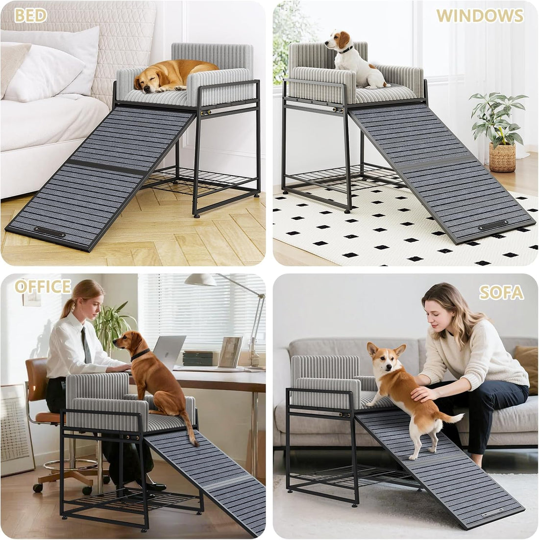 Dog Window Perch with Stairs and Storage,Pet Stairs Ramp with Seat