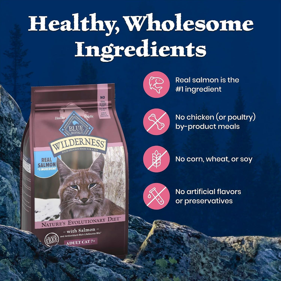 Blue Buffalo Wilderness Salmon Adult 7+ Dry Cat Food, Grain-Free, 5 lb
