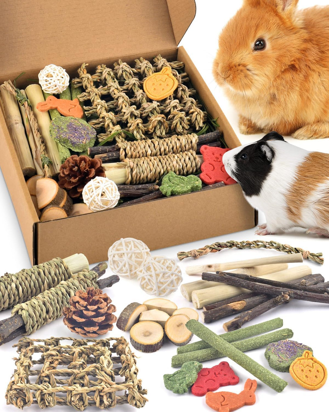 Bissap Rabbit Chew Toy, Natural Bunny Treats Snacks with Timothy Hay