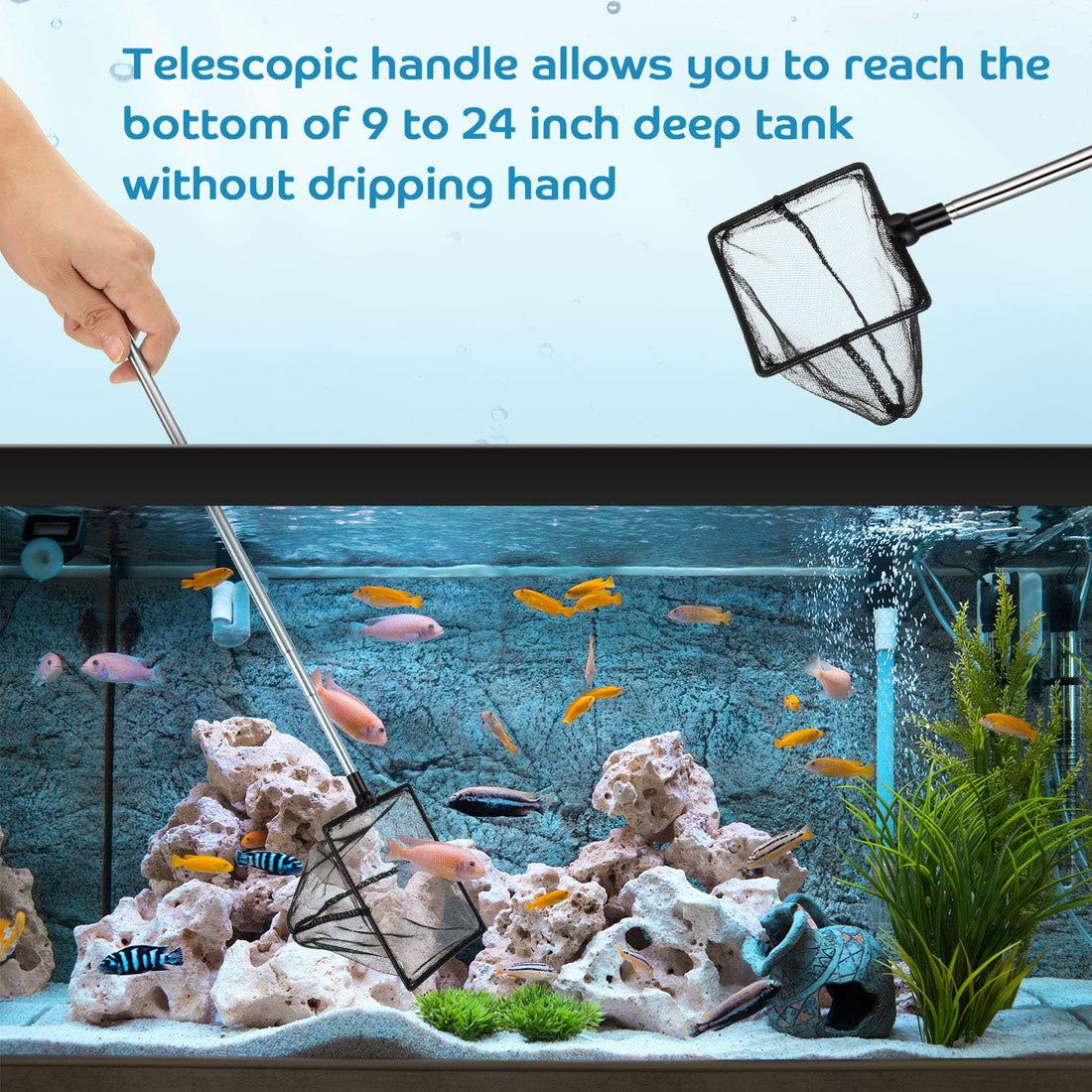 2 Pieces Fish Tank Net Aquarium Mesh Fishes Net Long Handle