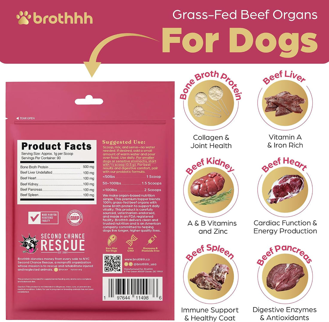 Beef Organ Bone Broth Meal Topper for Dogs - 100% Grass Fed