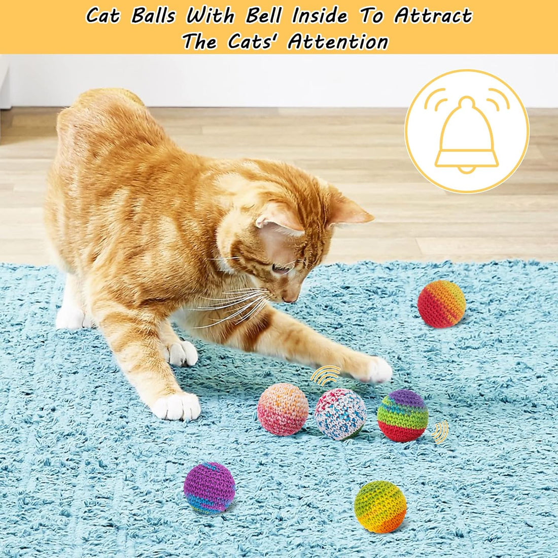Retro Shaw 6 Pack Cat Toys Balls with Bell Inside
