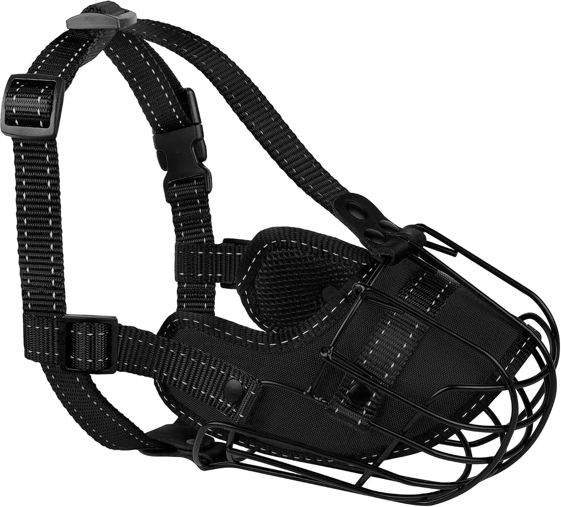 OOPSDOGGY Pitbull Dog Muzzle Reflective Metal Mask Secure Wire Basket