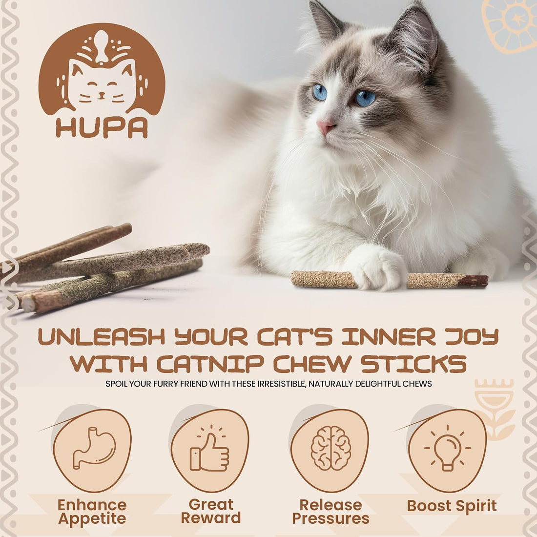 HUPA Cat Chew Sticks | Anxiety Relief & Digestive Support
