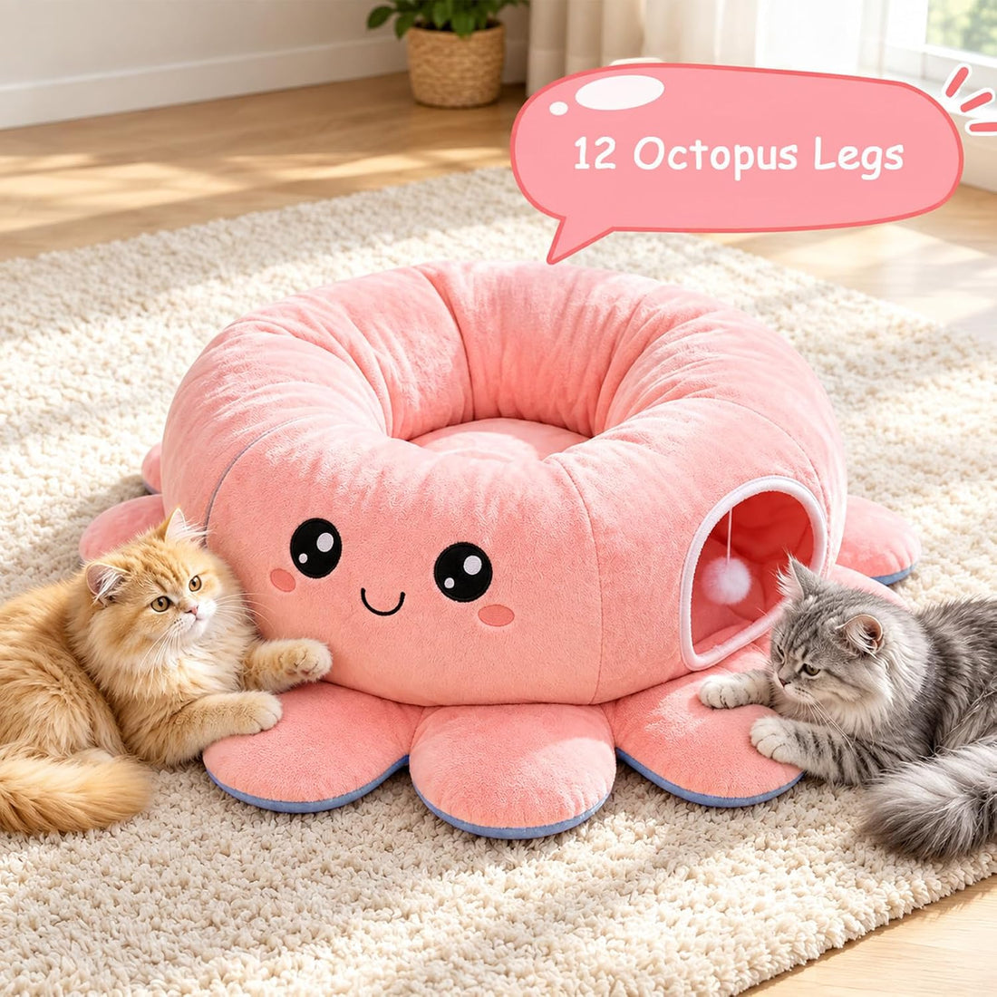 Cat Tunnel Bed, Cat Tunnels for Indoor Cats, Pink