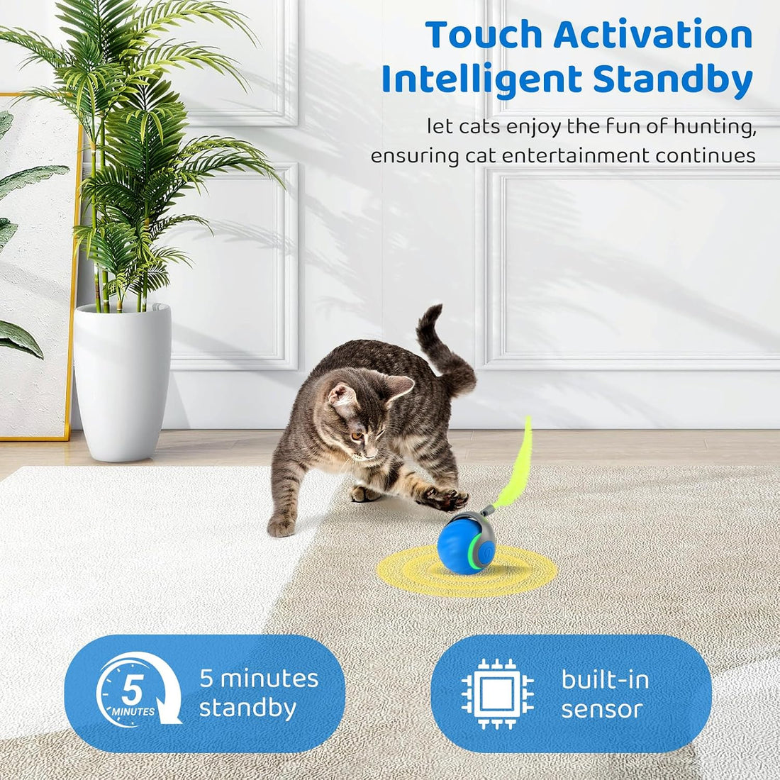 Interactive Cat Toys for Indoor Cats-Rechargeable Moving Cat Toy Ball