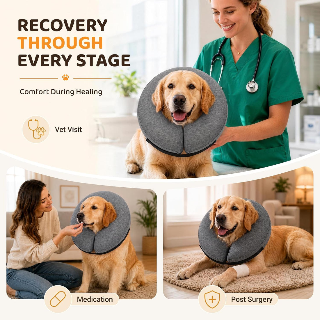 MIDOG Inflatable Dog Cone After Surgery, Donut Collar for X-Large Dogs
