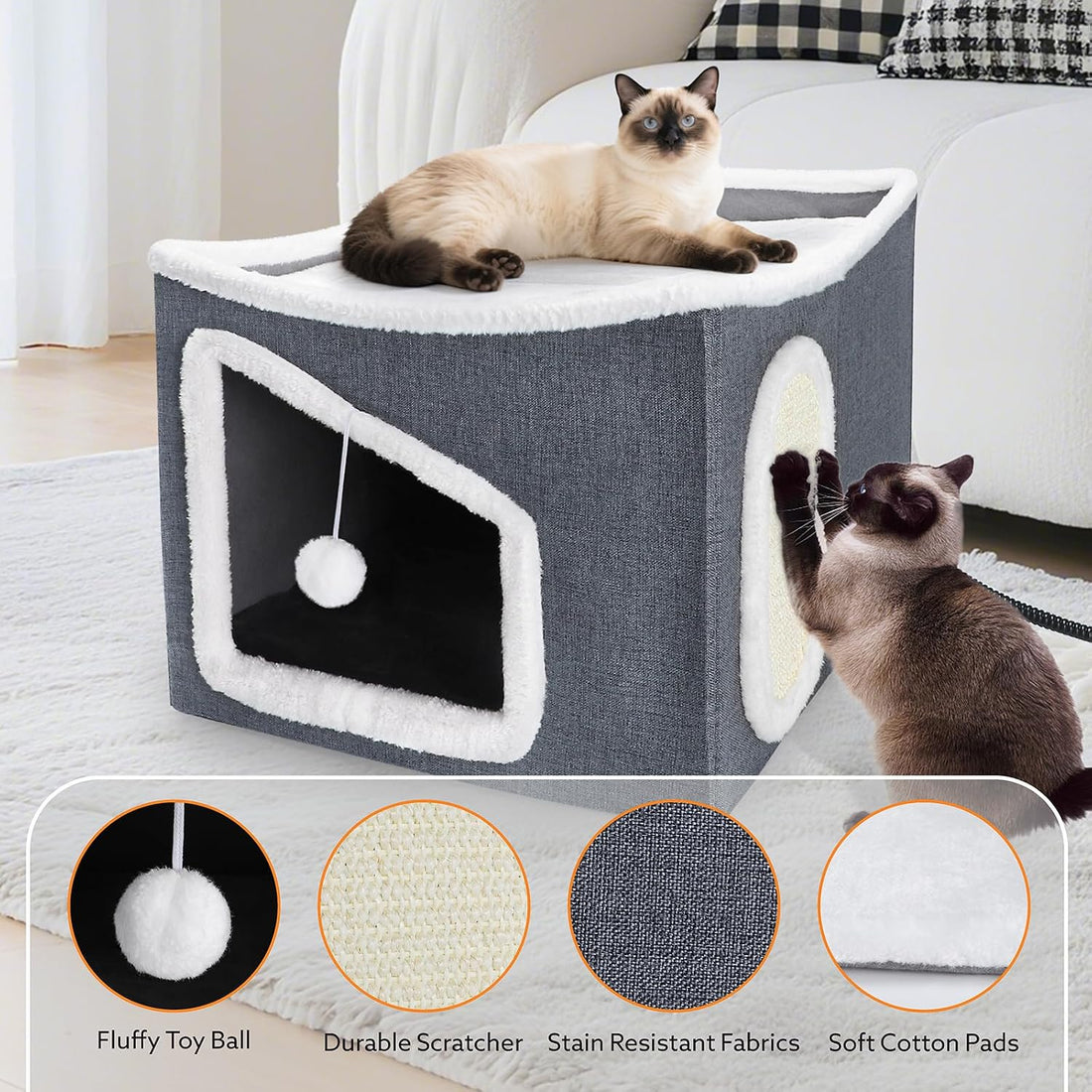 Tovve Heated Cat House for Indoor, Large Cat Bed with Heating Pad