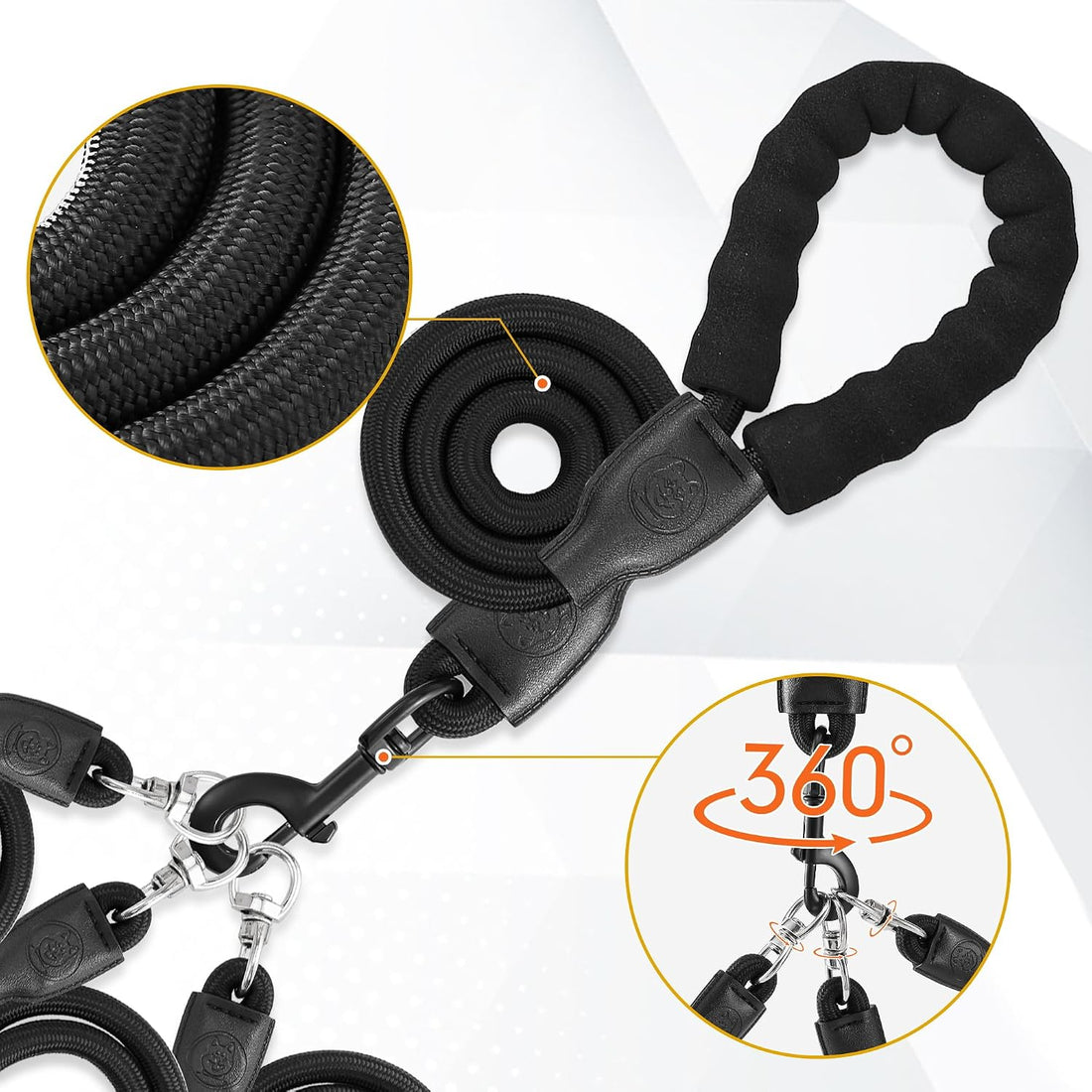 Heavy Duty 3 in 1 Dog Leash, 360 Swivel No Tangle No Pull Climbing