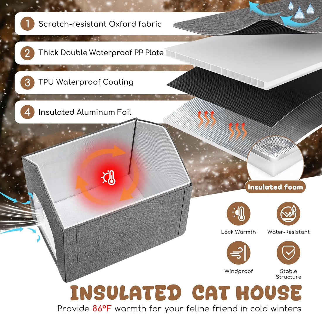 Insulated Outdoor Cat House Weatherproof Winter, Grey