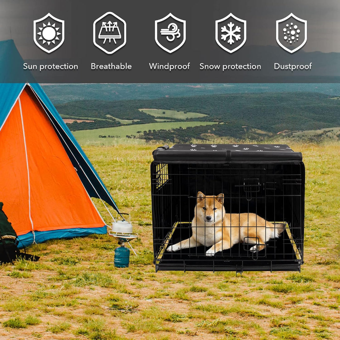 Pet Prime Dog Crate Cover Indoor/Outdoor Durable Windproof 600D