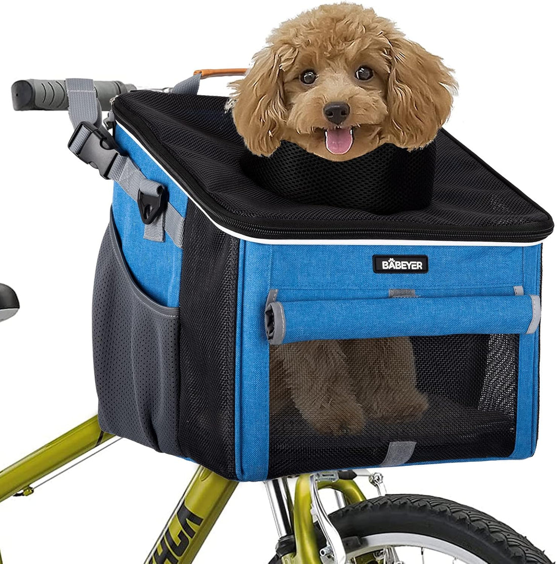 Dog Bike Basket, Soft-Sided Pet Bike Carrier with 4 Mesh Windows