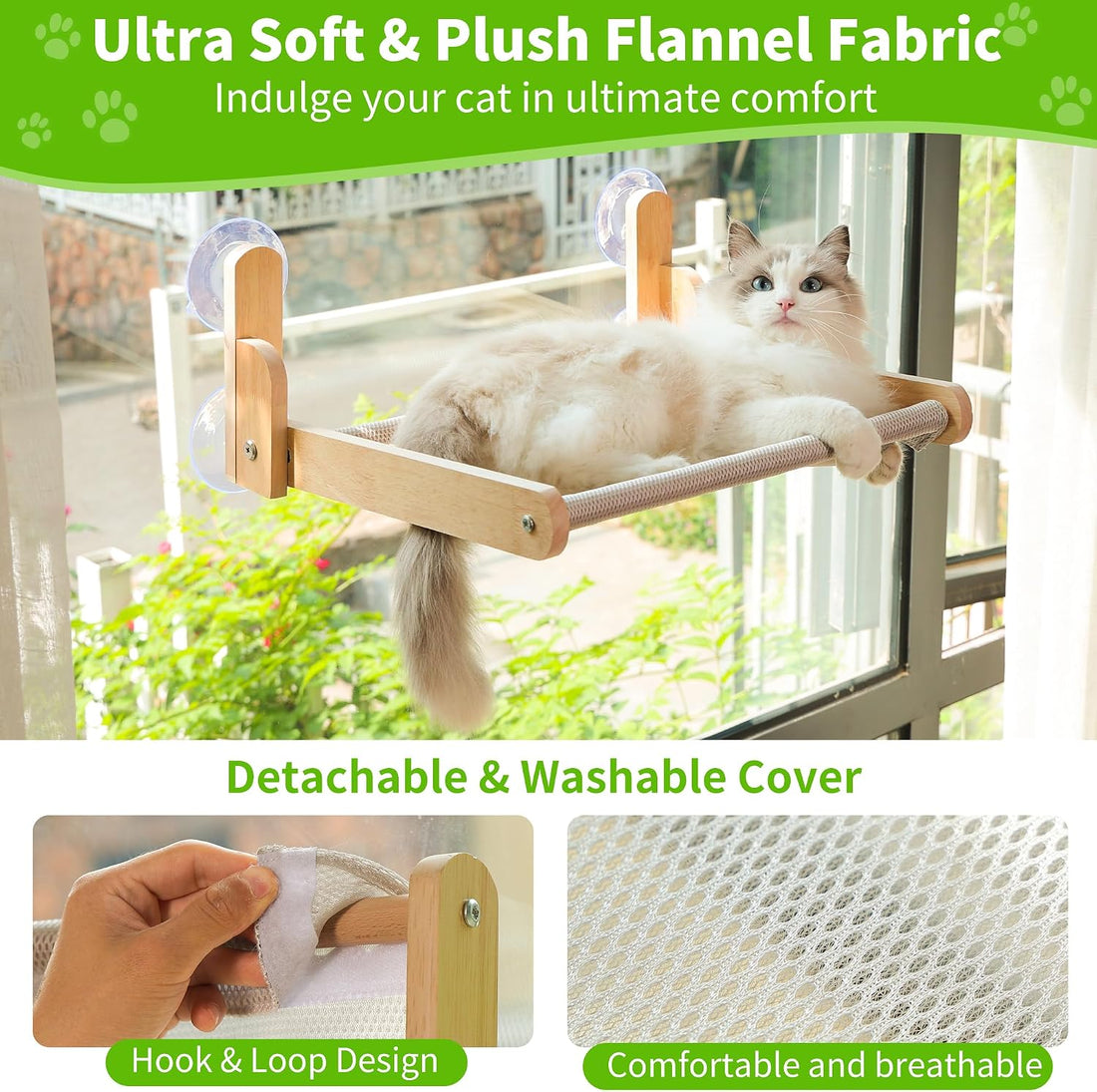 Cat Window Perch, Foldable Cat Hammock with Breathable Mesh Cover