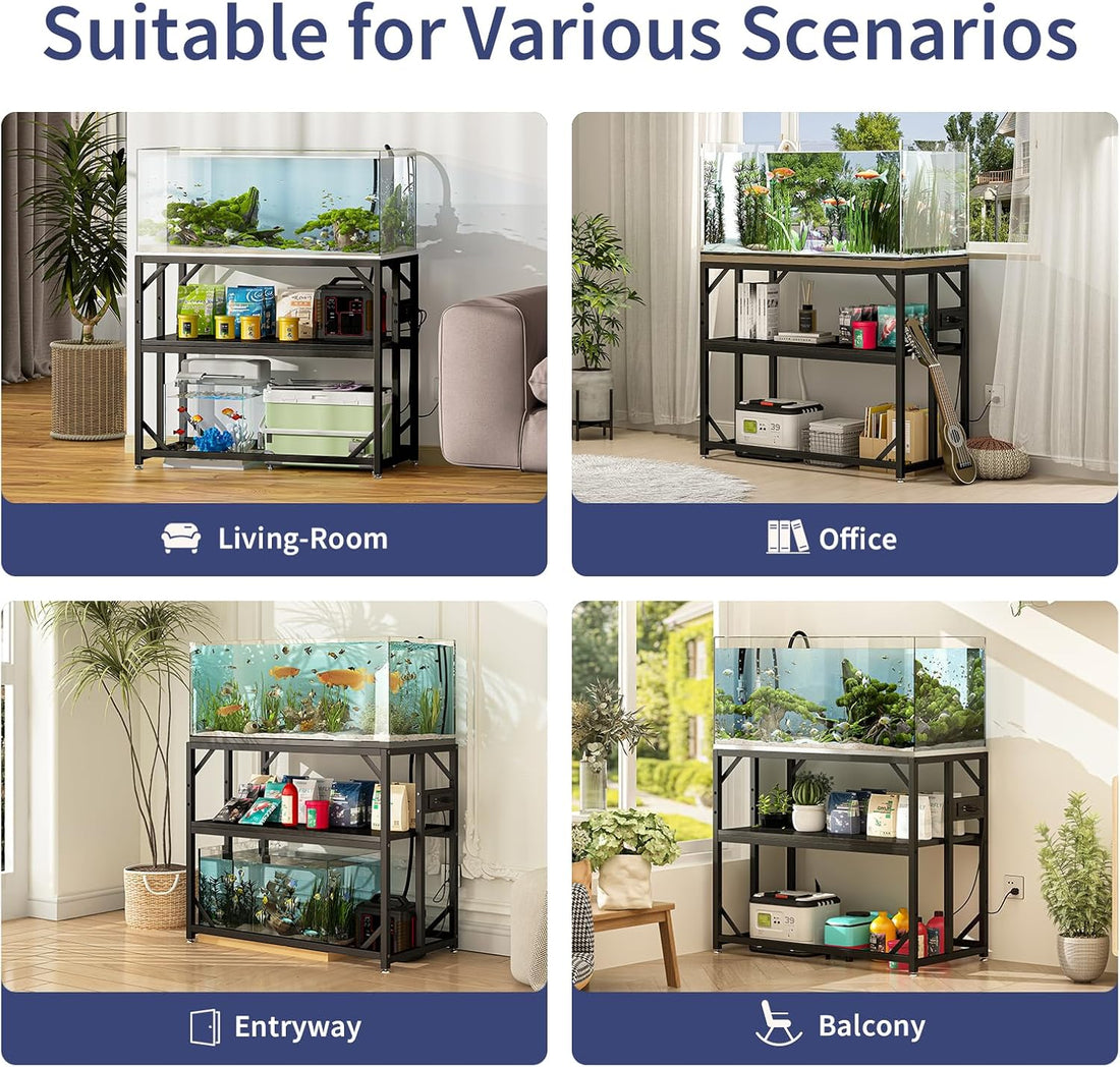 METYERRY 40 Gallon Fish Tank Stand with Power Outlet,Adjustable Shelf