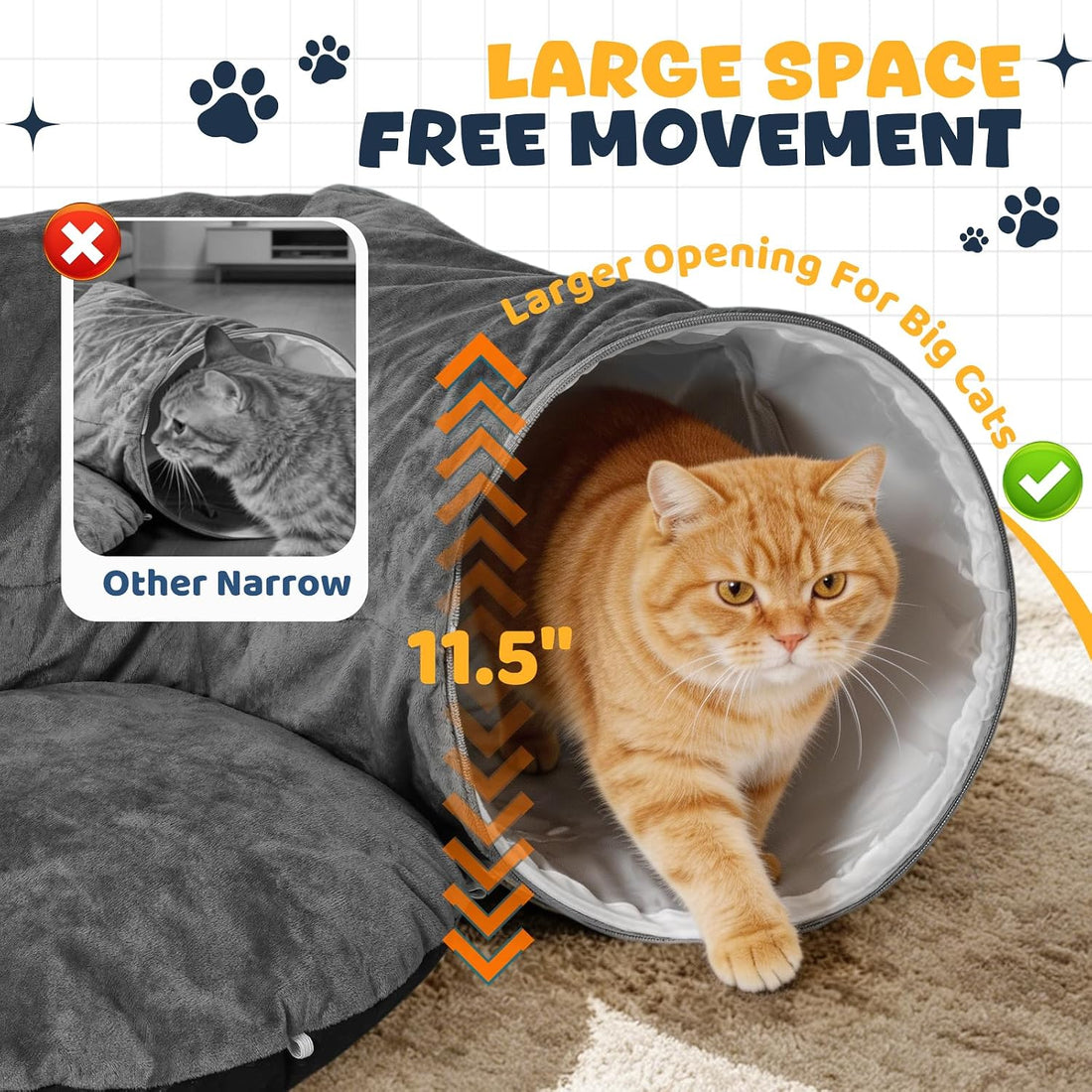 Cat Tunnel, 11.5" Large Cat Tunnel Bed for Indoor Cats