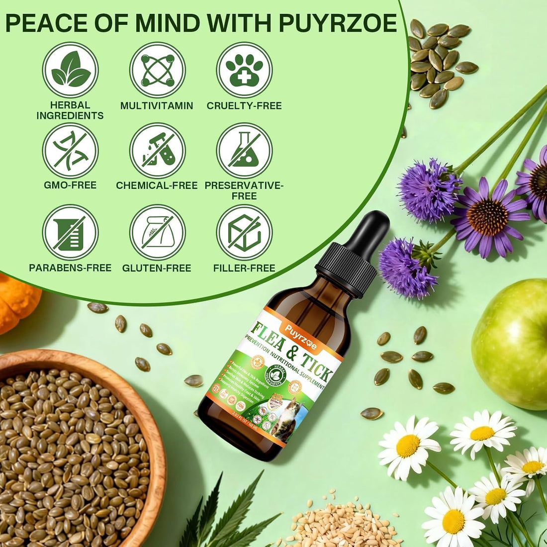 Puyrzoe Cat Flea Treatment, Flea and Tick Prevention for Cats, 60 mL