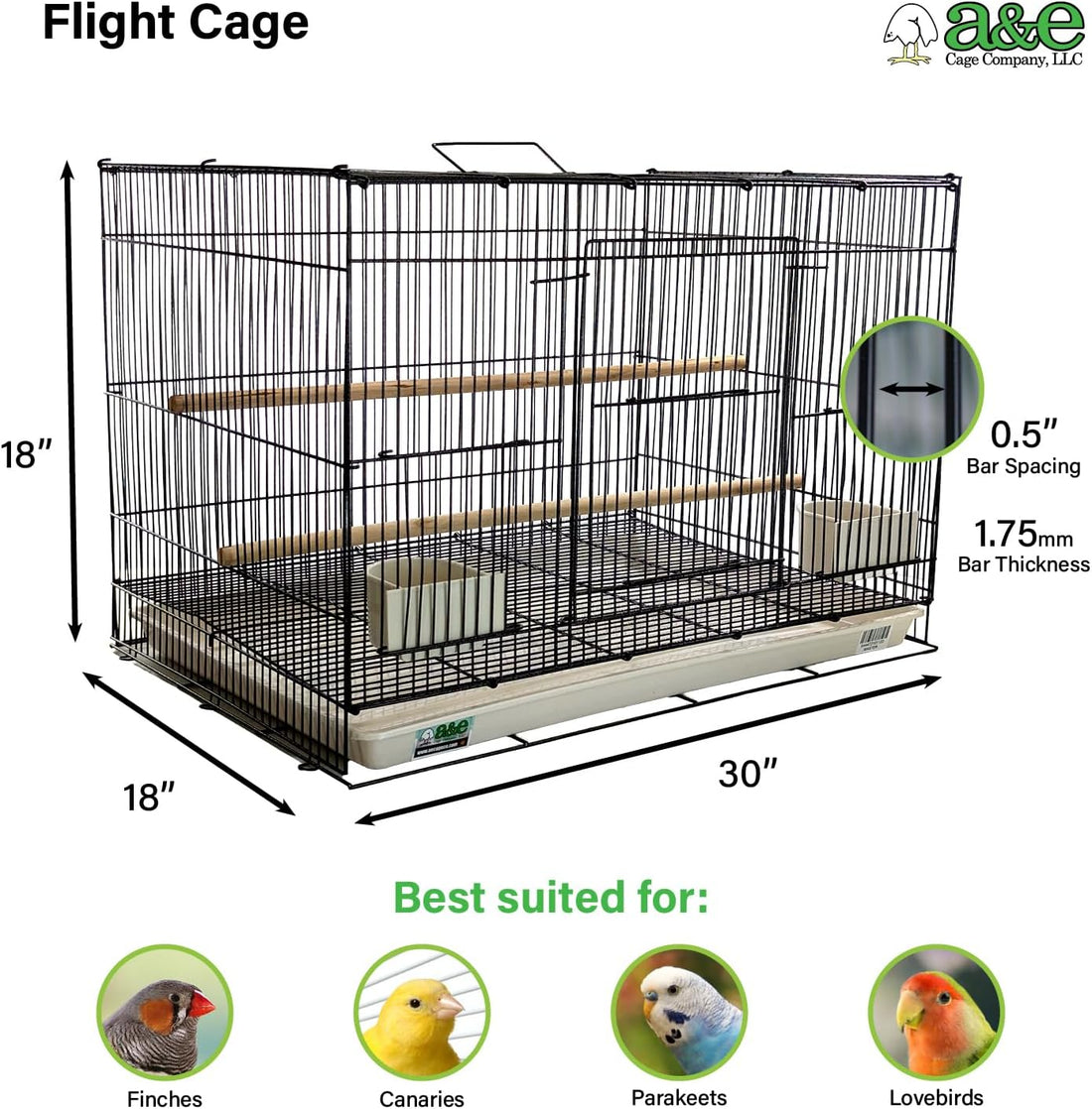 A&E Cage Co 503 Flight Bird Cage for Finches & Parakeets, 24"x16"x16"