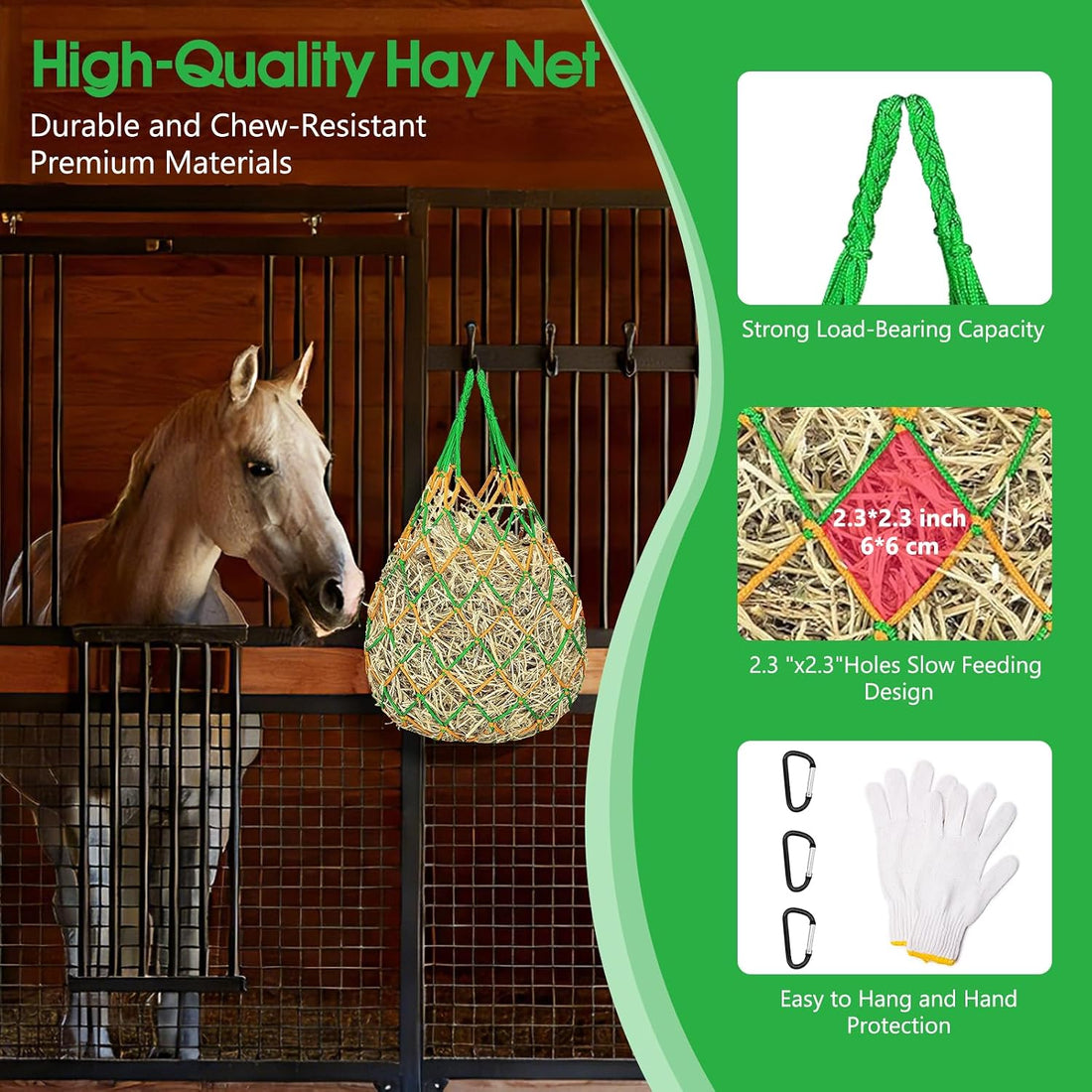 Slow Feed Hay Nets 3 Pack 40-Inch Durable Mesh Hay Bags Feeder