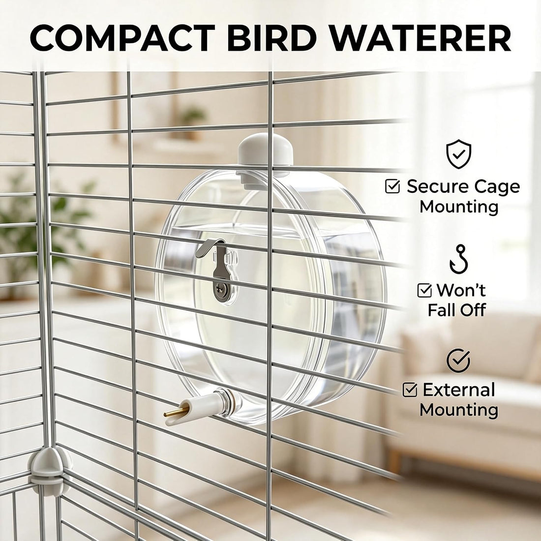 330-Milliliter Top-Fill Bird Water Dispenser with No-Drip Brass Pin