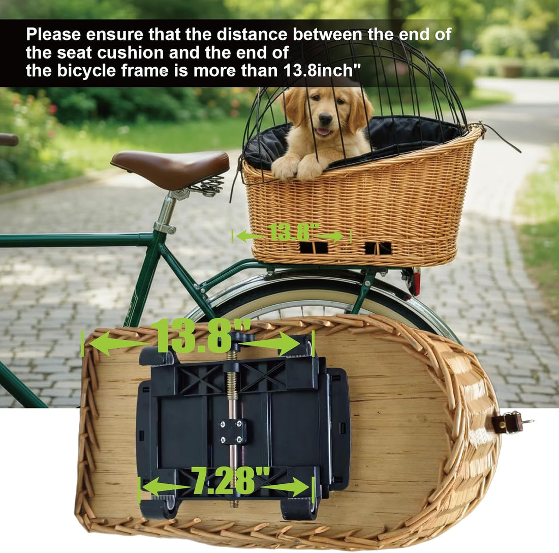 Rear Bike Basket for Dogs, Wicker Pet Bicycle Carrier for Small Dog