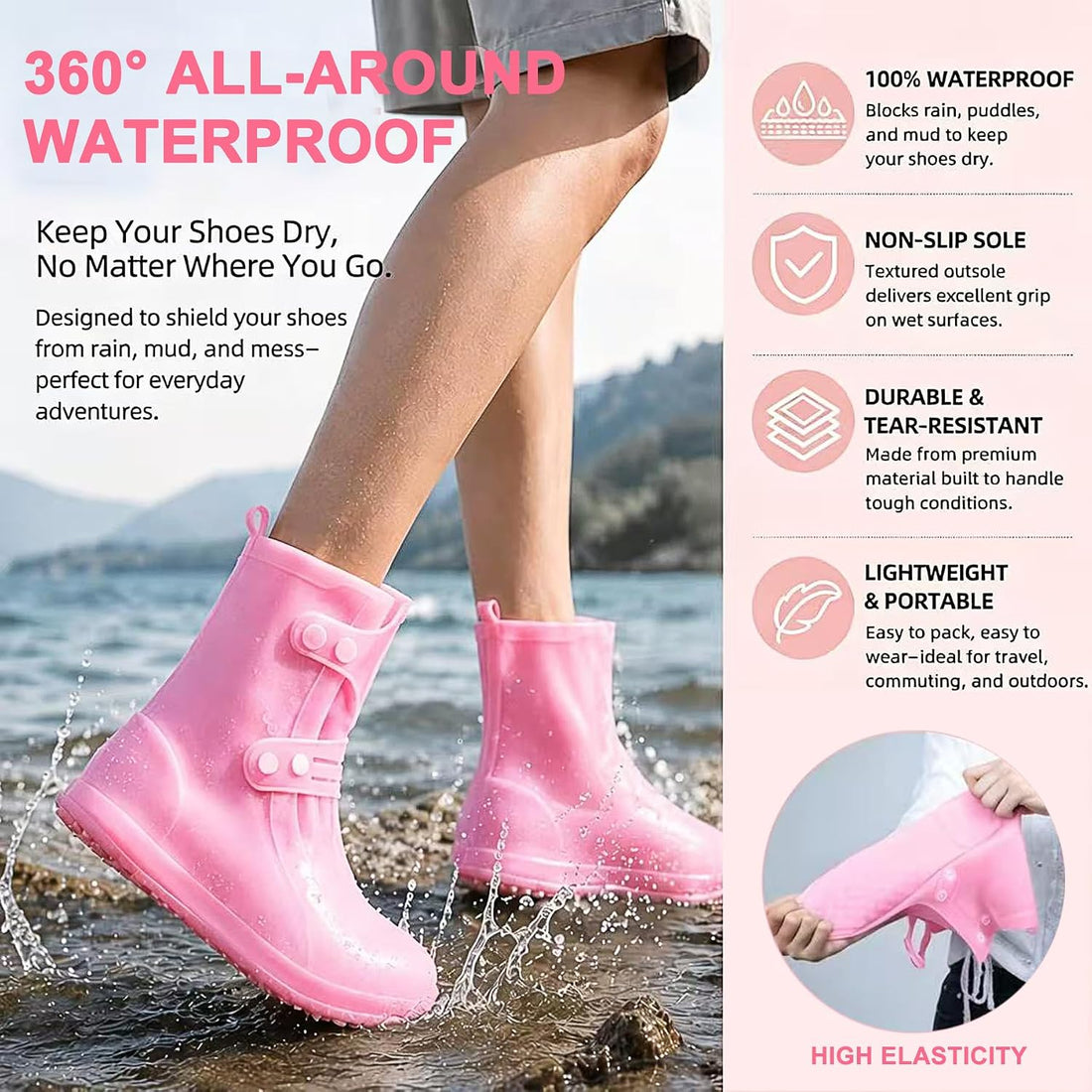 3PCS Pink Dog Bath Kit with Bath Gloves, Shoe Covers, Scrubber