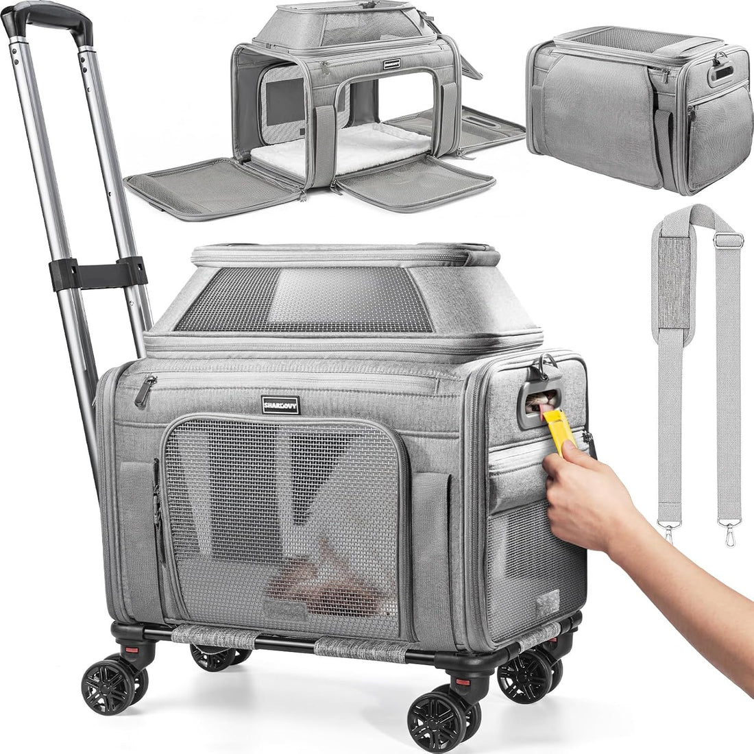 Top-Expandable Cat Carrier with Wheels Pet Window,18x11x11 Airline