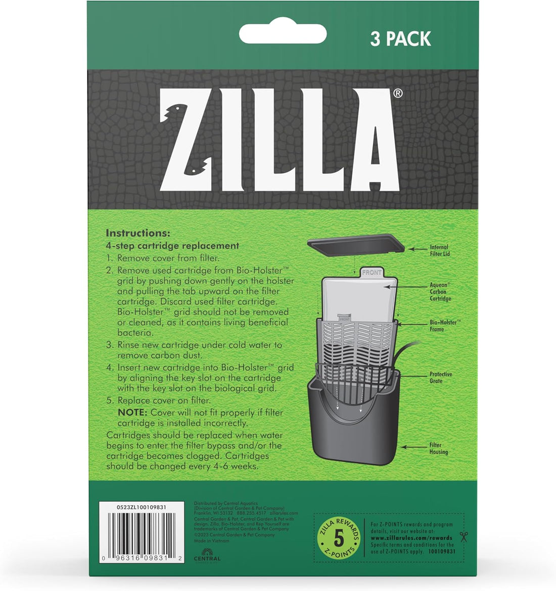 Zilla Reptile Pet Terrarium Water Filter Replacement Cartridge, Large