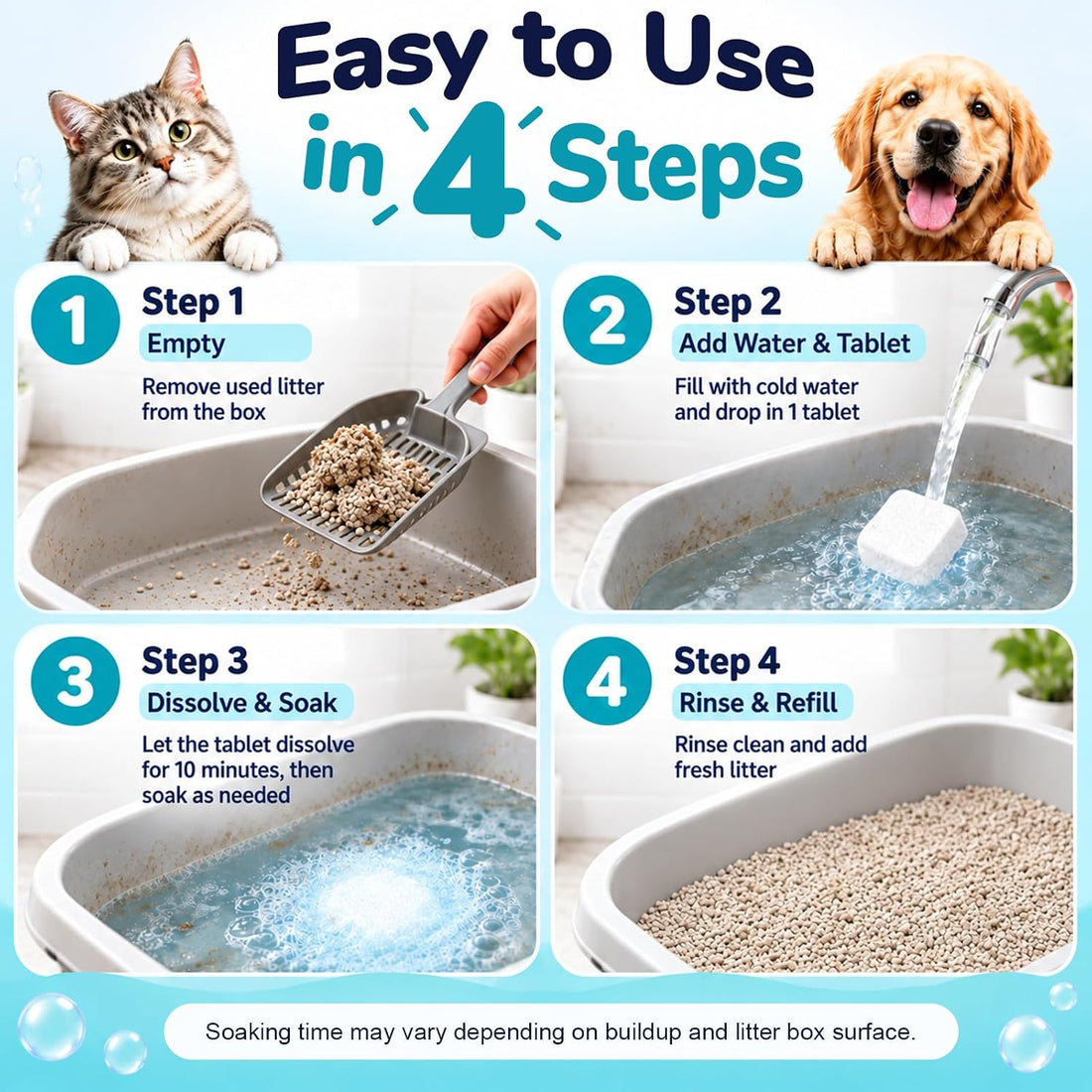 Cat Litter Box Cleaner Tablets, Stain & Odor Removal