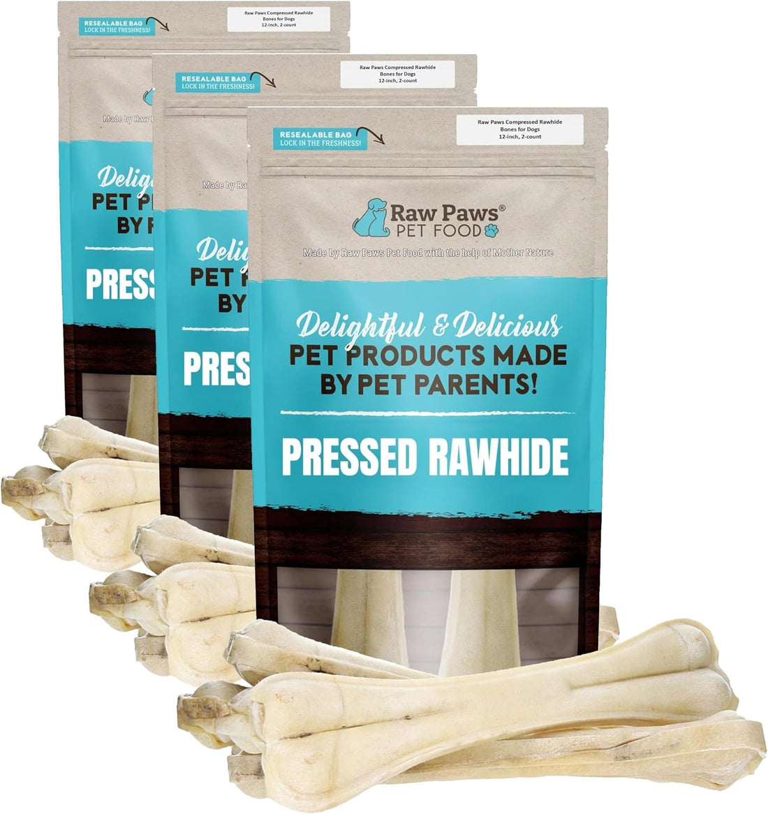Raw Paws Compressed Rawhide Bones for Dogs, 12-inch, 2-ct - Large Dogs