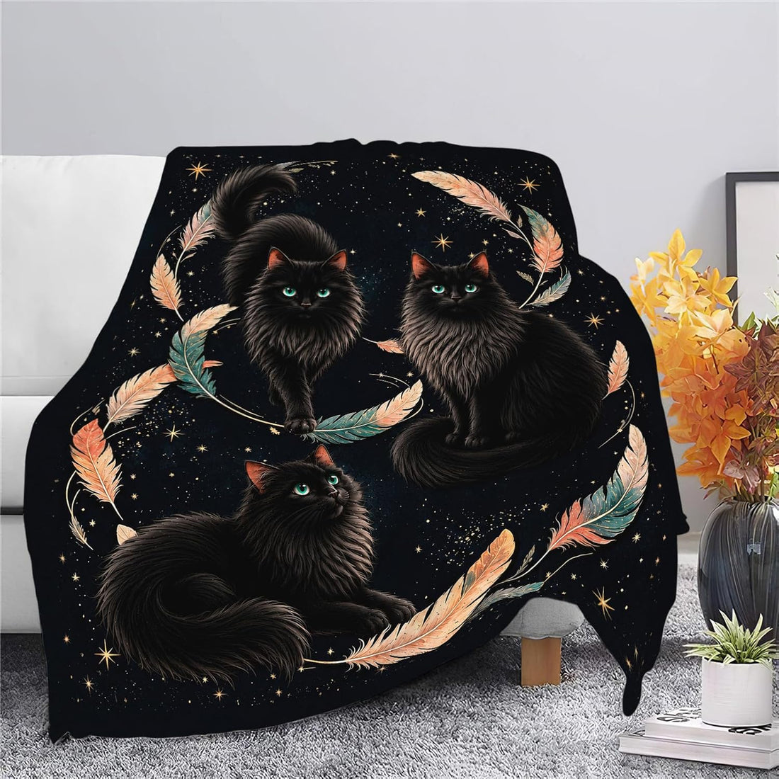 Black Cat Blanket for Cat Lovers Cat Throw Stuff Gifts