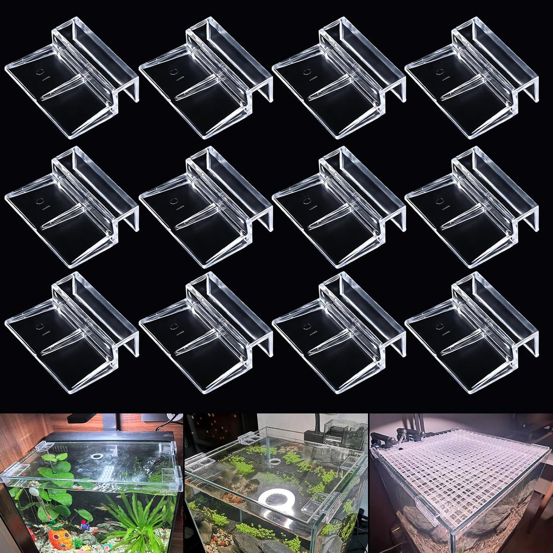 NestBasics 6pcs Transparent Aquarium Lid Clips,Rimless Fish Tank